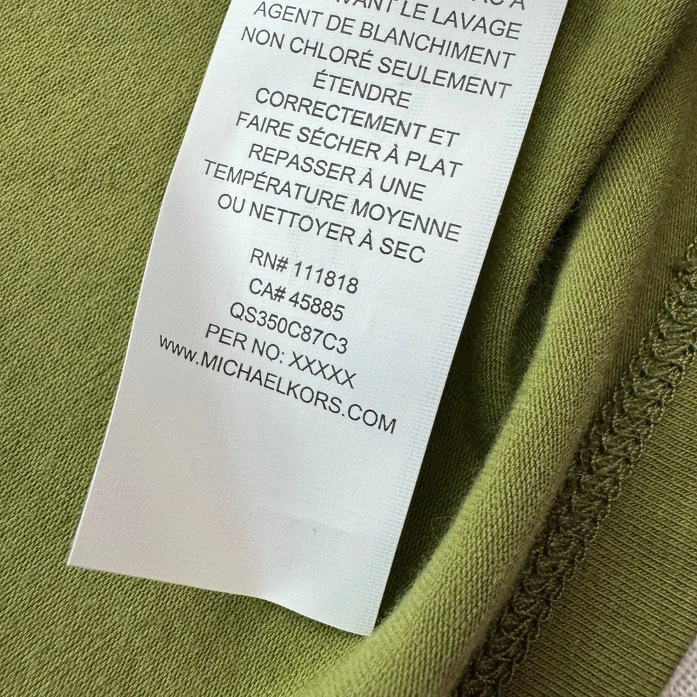 Michael Kors Polo Shirt Womens XL Smoky Olive Ruched Zip Front Designer Basic
